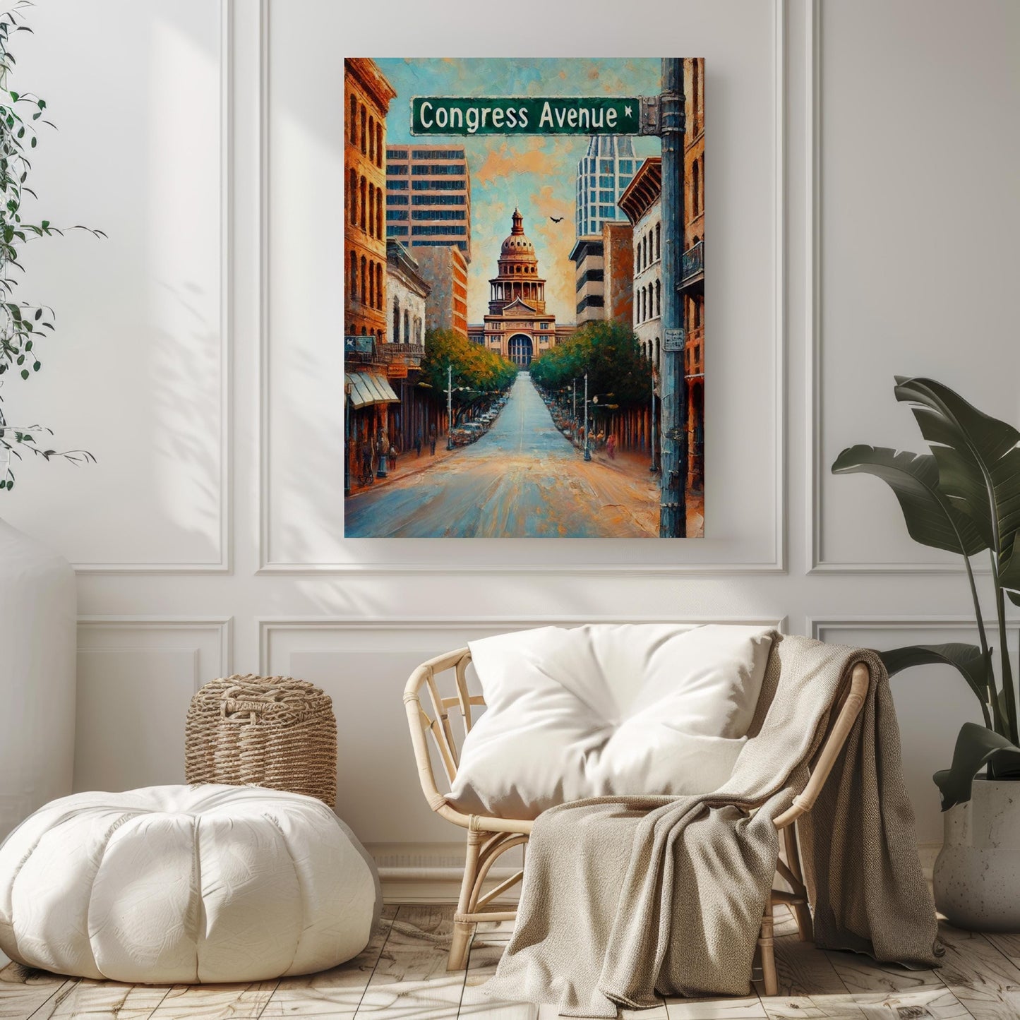 Austin Congress Ave Wall Art Print - Travel Poster Texas Decor, Austin Gift, Housewarming & Souvenir Travel Art