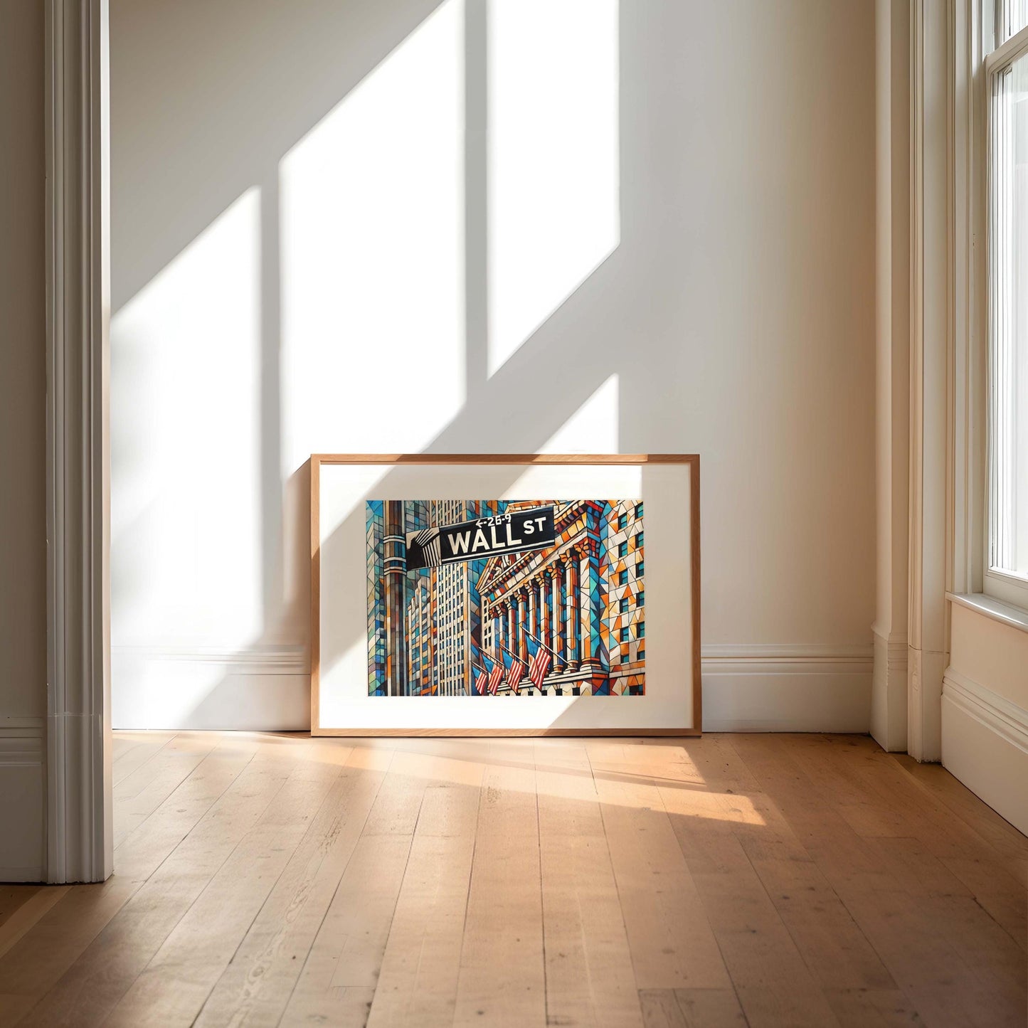 Wall Street Wall Art Cubism Print – Manhattan Financial District Travel Poster, Modern Housewarming Gift, New York City Decor
