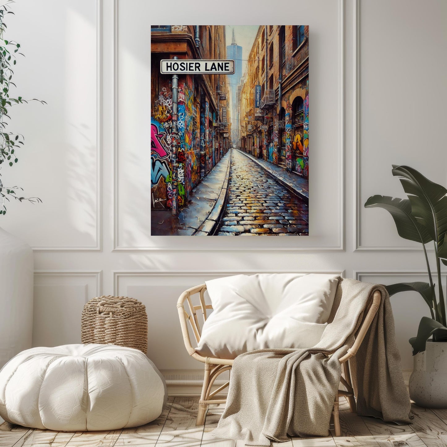 Melbourne Hosier Lane Wall Art Print, Travel Poster Australia Gift, Housewarming Home Decor, Melbourne Street Art Illustration