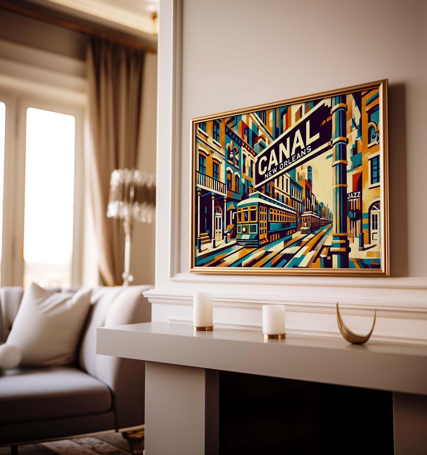 Cubism Print Canal St Wall Art, Louisiana Cubism Travel Poster, New Orleans Gift, Housewarming Decor, Modern Abstract Cityscape Artwork