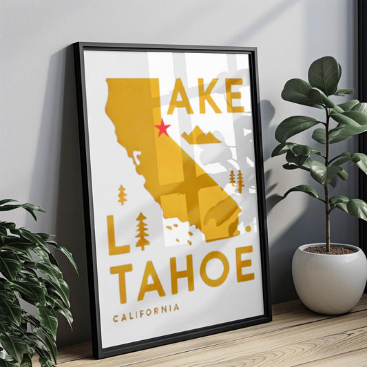Lake Tahoe Wall Art Print – California, Nevada Map Travel Decor, Lake Tahoe Home Decor, Housewarming & College Gift Painting