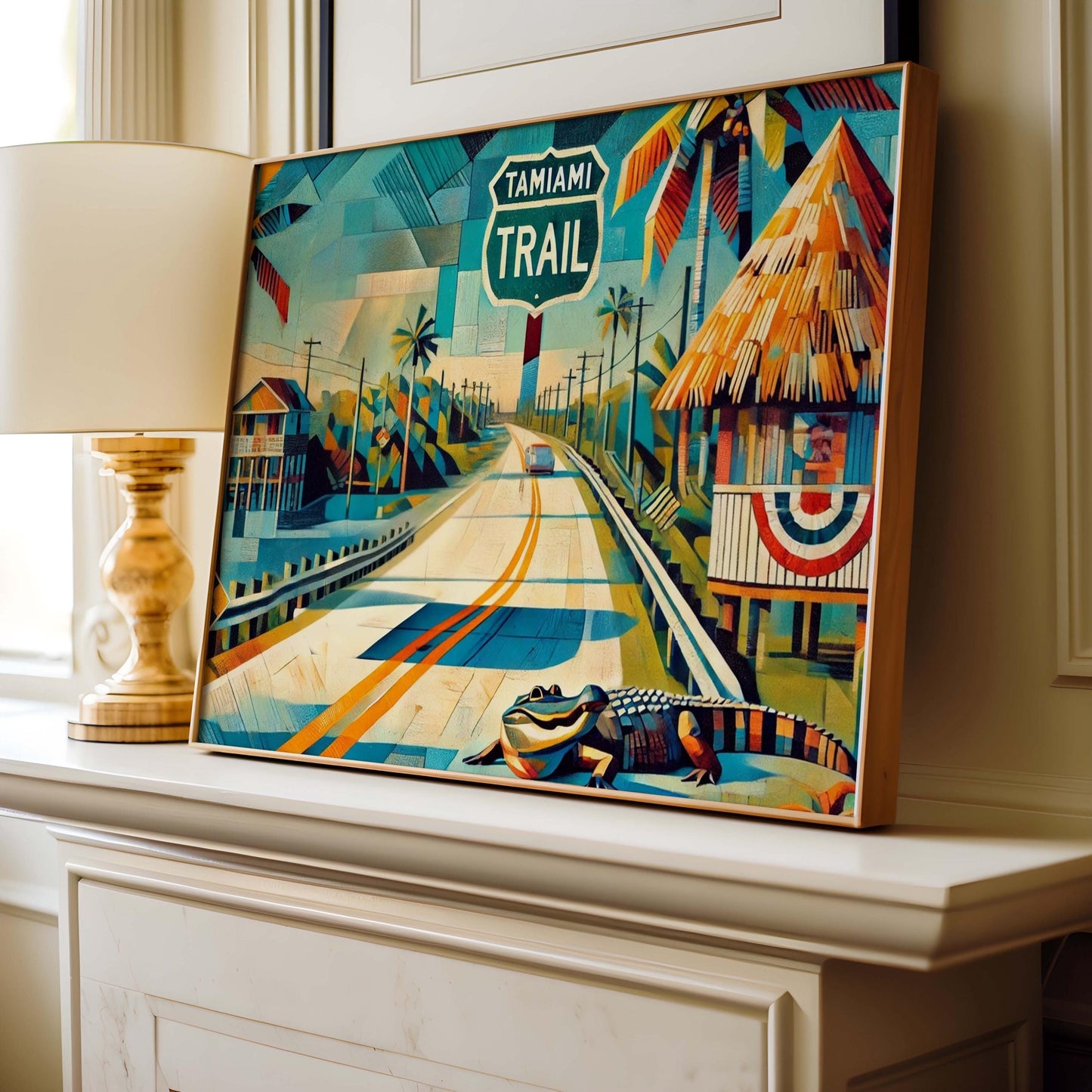 Florida Art Tamiami Trail Wall Art Print – Travel Poster & Housewarming Gift, Florida Travel Decor, Coastal Road Map Artwork