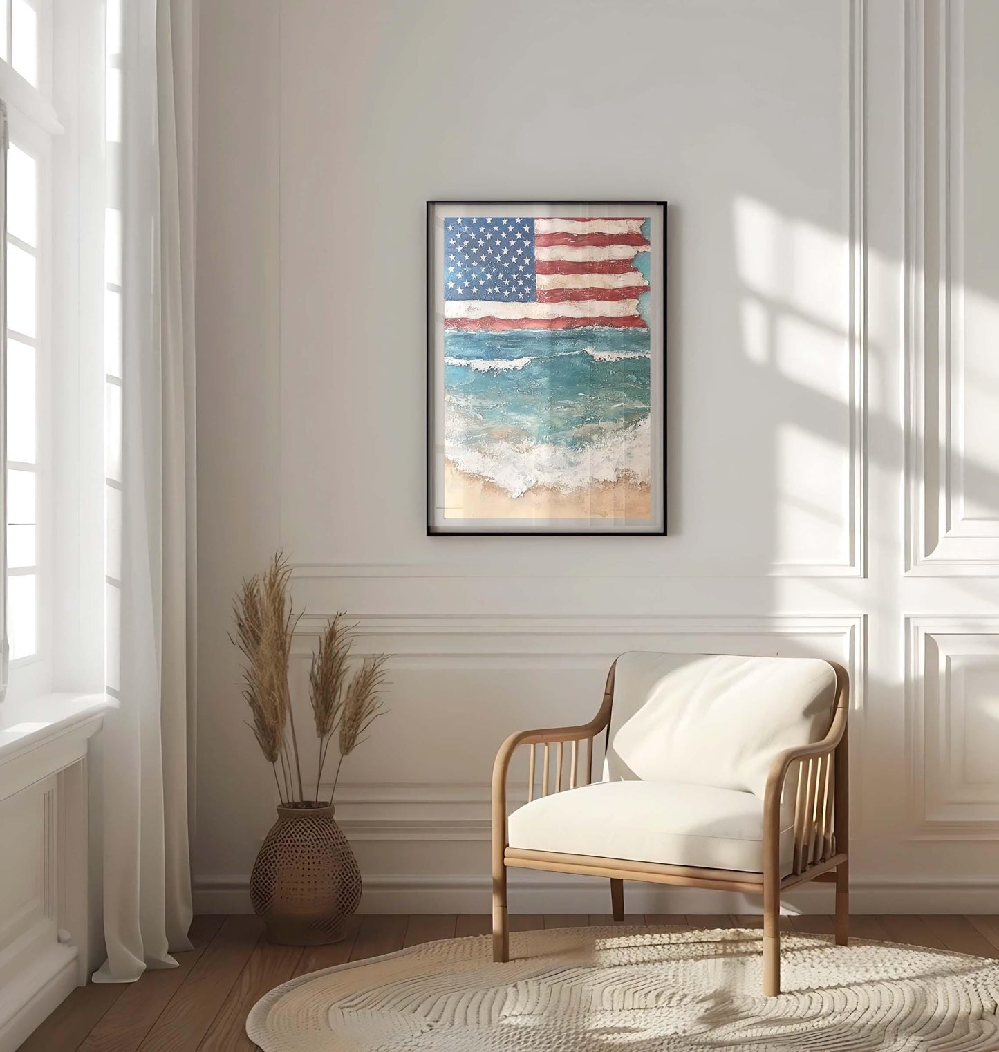 USA Beach Wall Art Patriotic Poster for Beach House Home Decor, Summer United States Art Print, American Coastal Decoration
