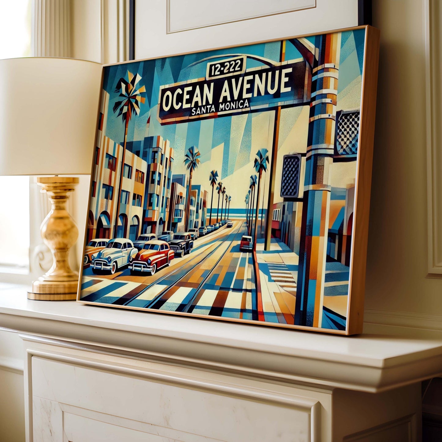 Santa Monica Ocean Ave Wall Art, Cubism Travel Print & Poster, Santa Monica Gift, Housewarming Decor, Modern Coastal Artwork