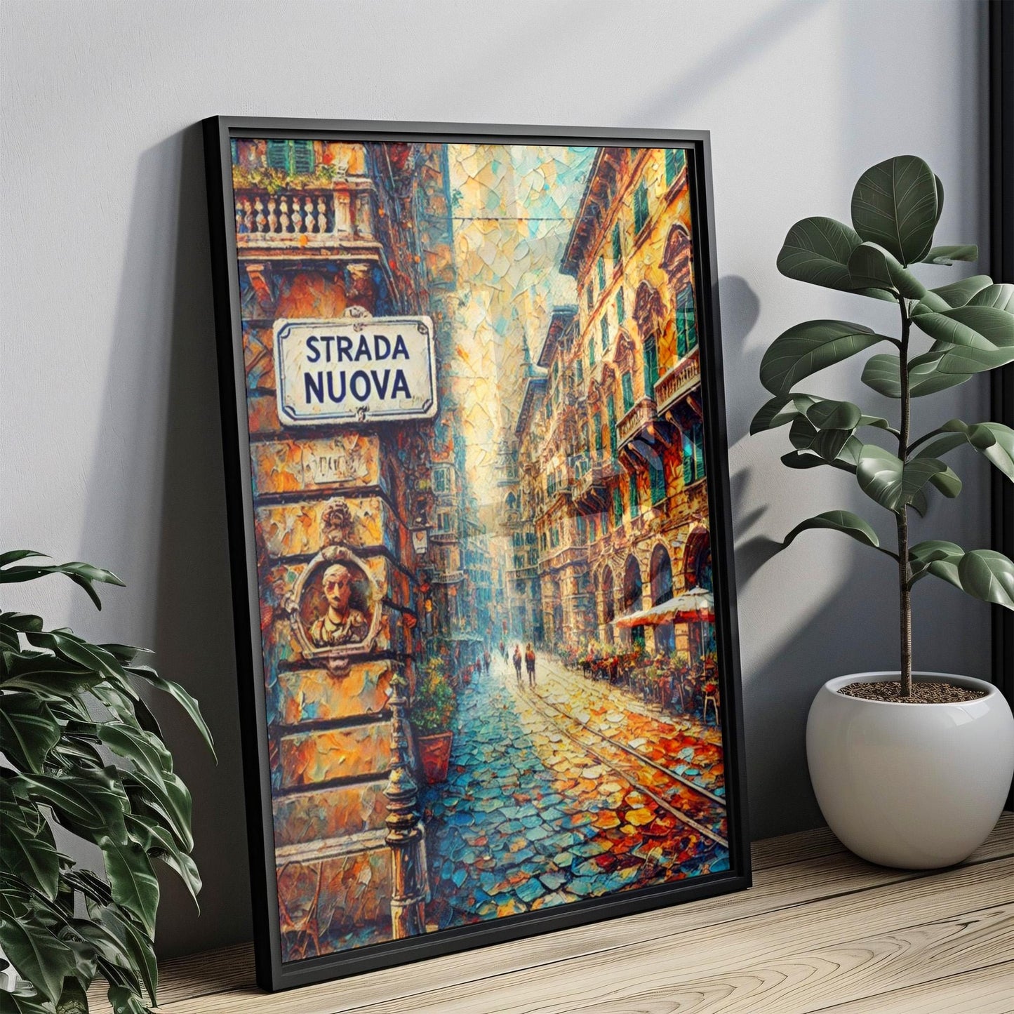 Italian Strada Nuova Wall Art Print – Genoa Travel Poster, Italian Home Decor, Souvenir Gift, Housewarming & Italian Art Print