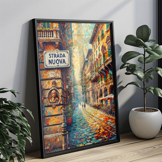 Italian Strada Nuova Wall Art Print – Genoa Travel Poster, Italian Home Decor, Souvenir Gift, Housewarming & Italian Art Print