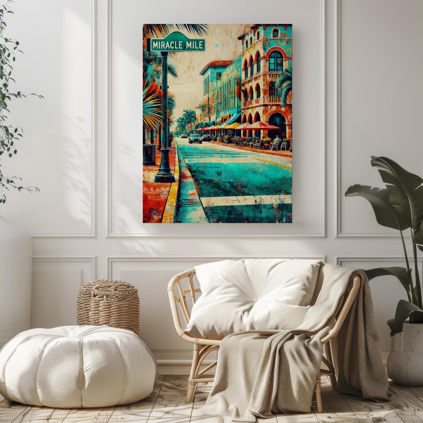Coral Gables Wall Art Miracle Mile Print - Florida Travel Poster, Beach Decor & Housewarming Gift