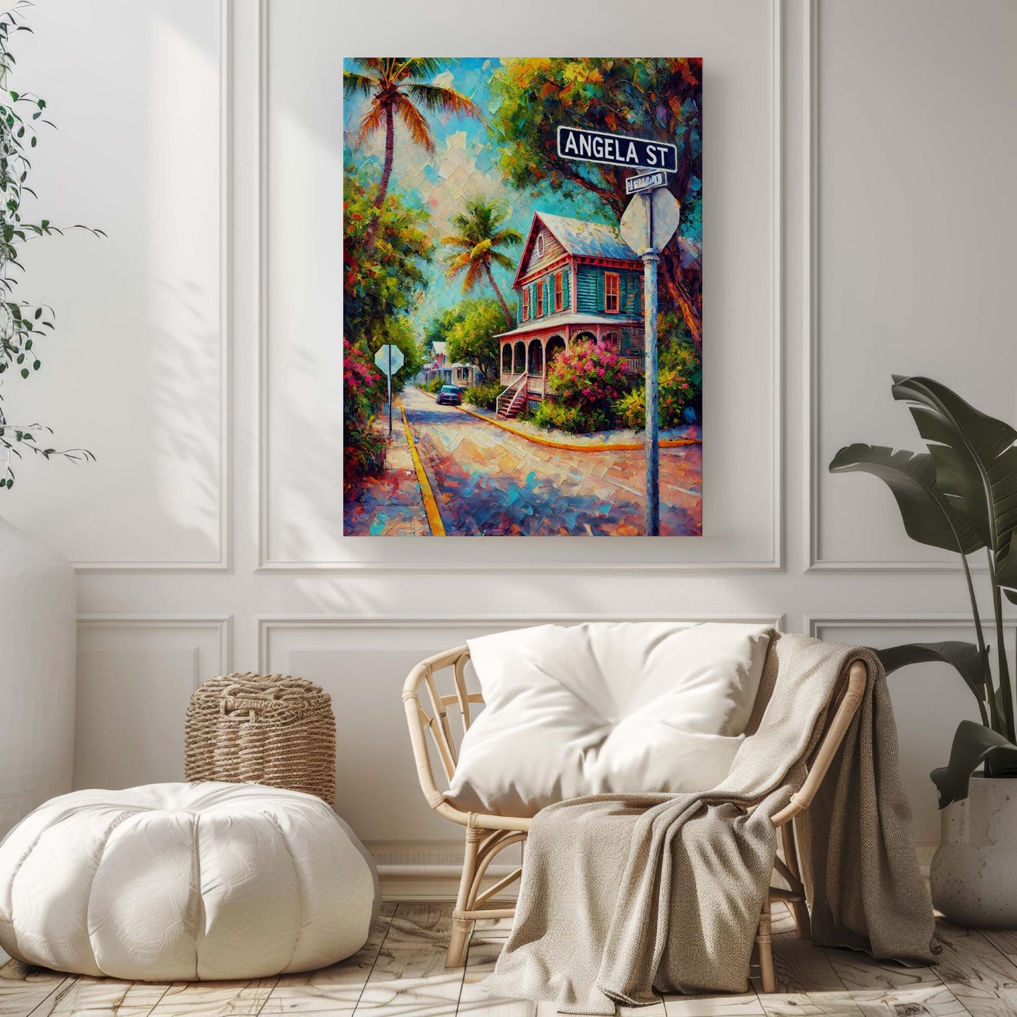 Angela Street Print – Key West Wall Art, Florida Travel Poster, Coastal Decor, Tropical Beach Scene,
