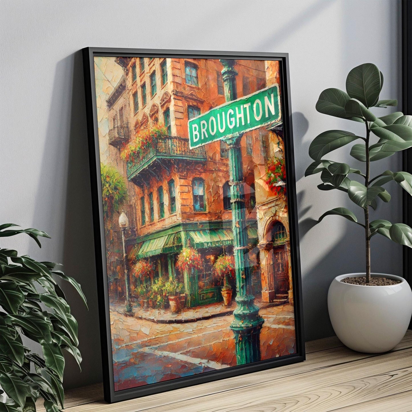 Broughton St Wall Art Print – Savannah Travel Poster, Georgia Home Decor, Housewarming Gift, Coastal City Art, Broughton Street Savannah