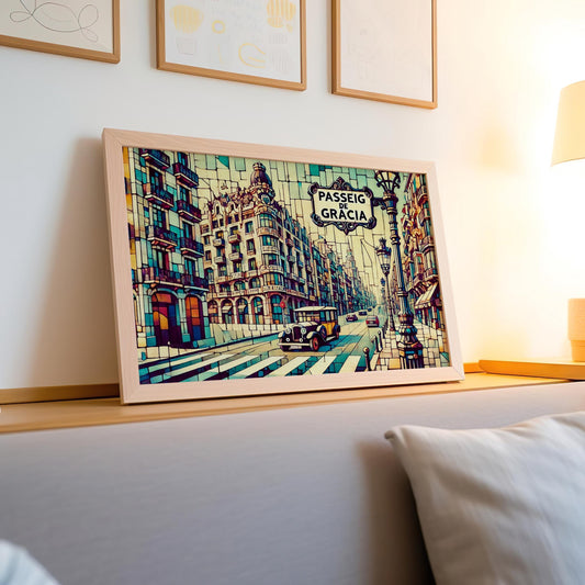 Passeig de Gracia Wall Art Print – Barcelona Travel Poster, Spain Gift, Housewarming Decor, Modern City Illustration, Barcelona Spain Art