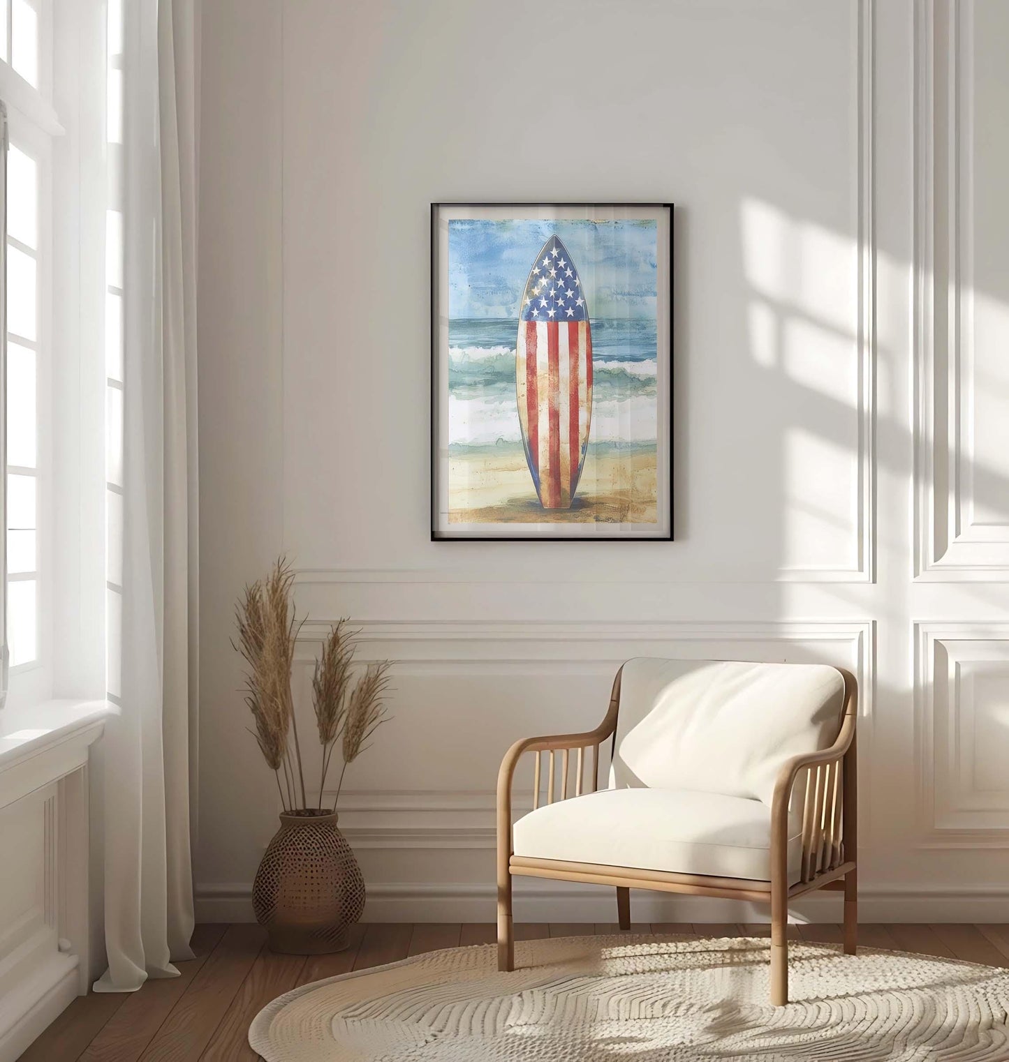 Surfing Artwork USA Wall Art Patriotic Beach House Decor Summer Poster United States Coastal Home Decor