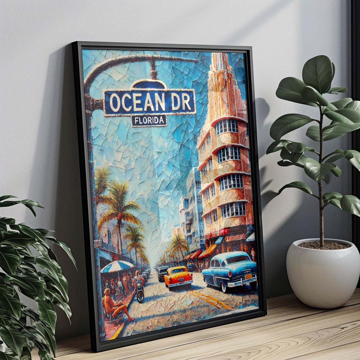 Florida Ocean Drive Wall Art Print – Miami Travel Poster, Coastal Home Decor, Florida Gift & Housewarming Artwork