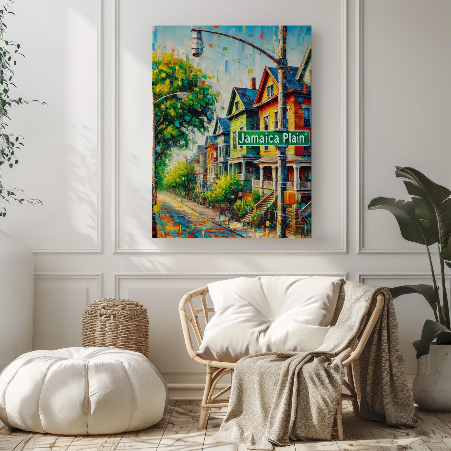 Boston Jamaica Plain Wall Art Print - Travel Poster, Boston Gift, USA American Art, Housewarming Decor, Unique Cityscape Illustration