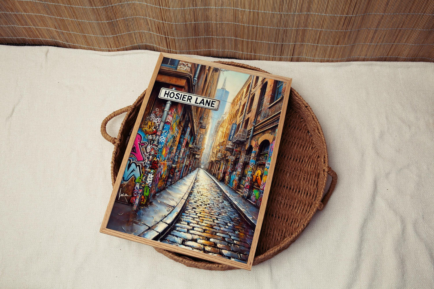 Melbourne Hosier Lane Wall Art Print, Travel Poster Australia Gift, Housewarming Home Decor, Melbourne Street Art Illustration