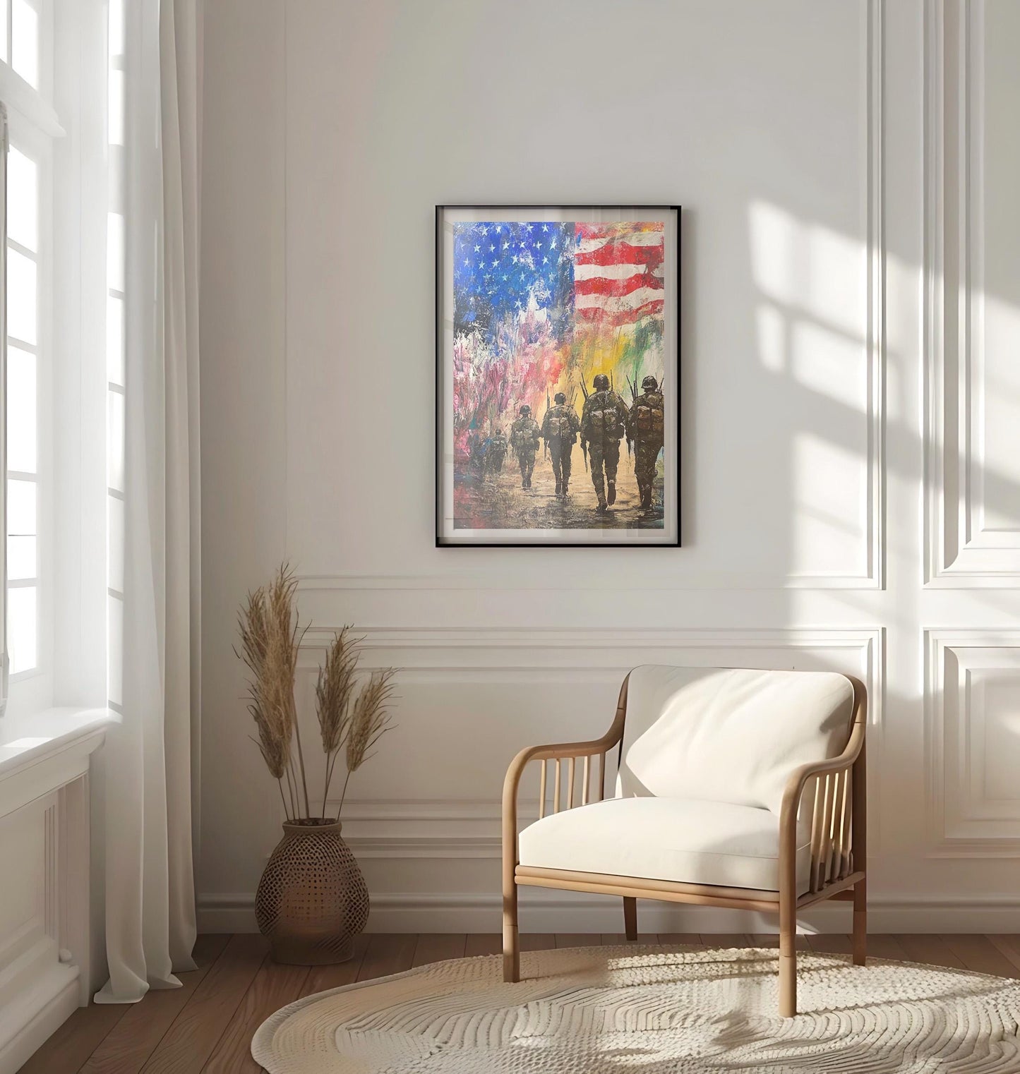 American Warfare Abstract USA Wall Art - Patriotic United States Independence Poster for Home Decor