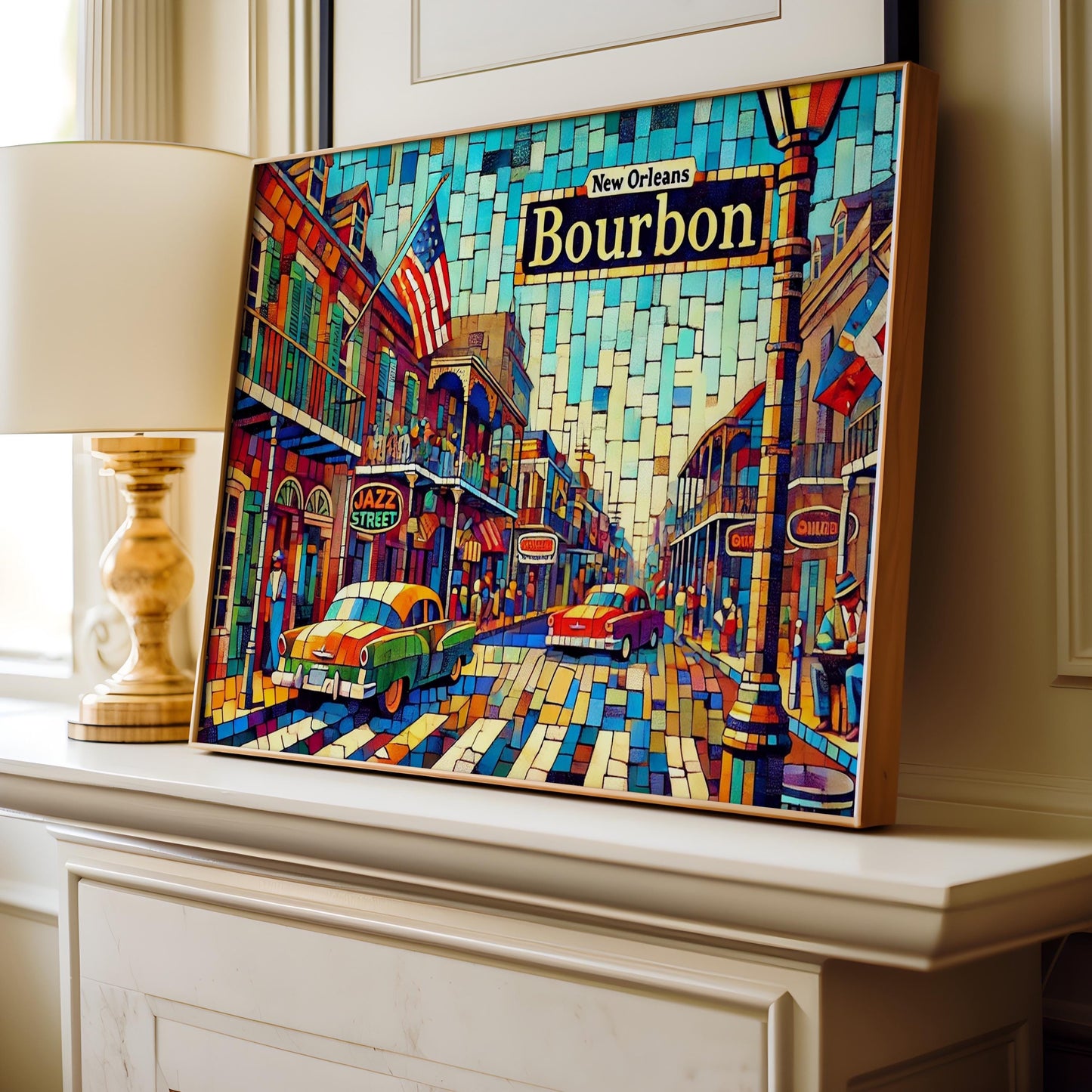 Bourbon Street Wall Art Cubism Print - New Orleans Travel Poster & Housewarming Gift