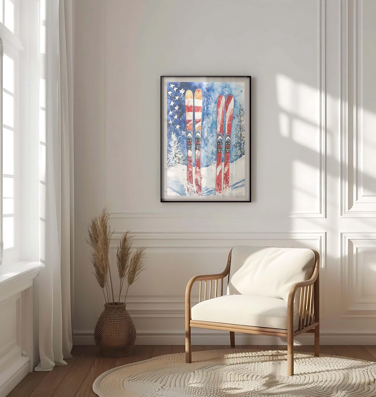 Skiing Artwork USA Poster | Patriotic Wall Art for Home Decor | American Independence Winter Wall Decor United States Print