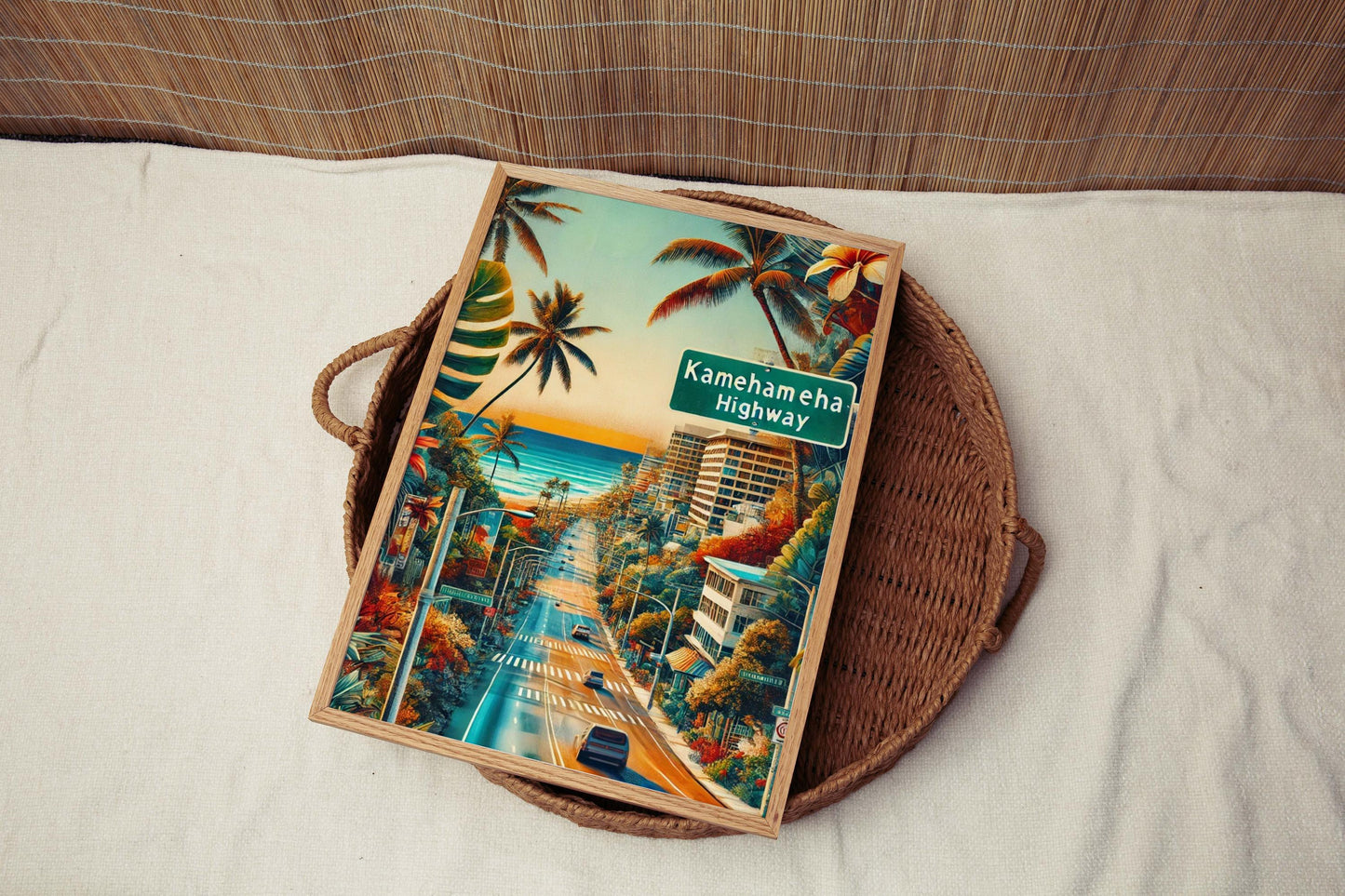 Kamehameha Highway Wall Art - Oahu Travel Print, Hawaii Poster, Honolulu Gift, Coastal Home Decor, Housewarming & Vacation Memory Gift