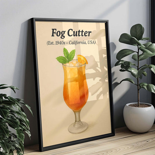 Vintage Fog Cutter Cocktail Print: Retro Bar Illustration
