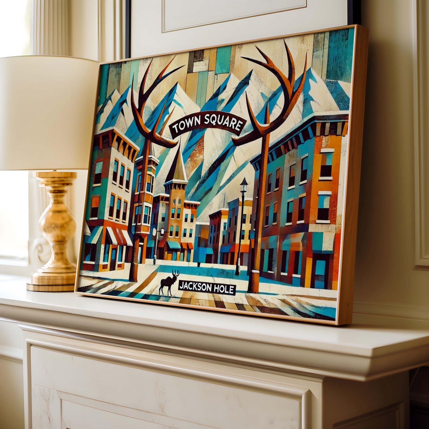 Town Square Print Jackson Hole Art Travel Poster Wyoming Wall Art Housewarming Gift Town Square Wall Art Decor