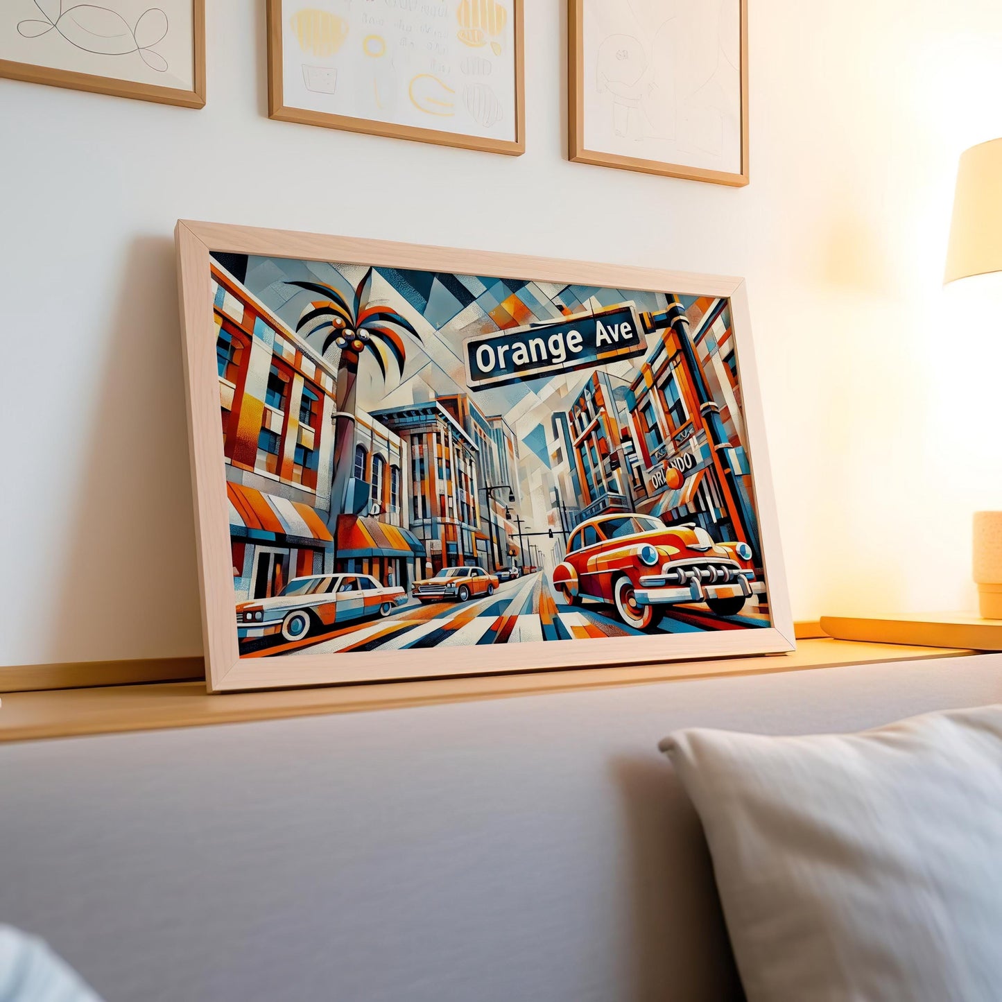 Orlando Art Orange Ave Wall Art - Cubism Print, Florida Travel Poster, Housewarming Gift, Modern Orange Decor