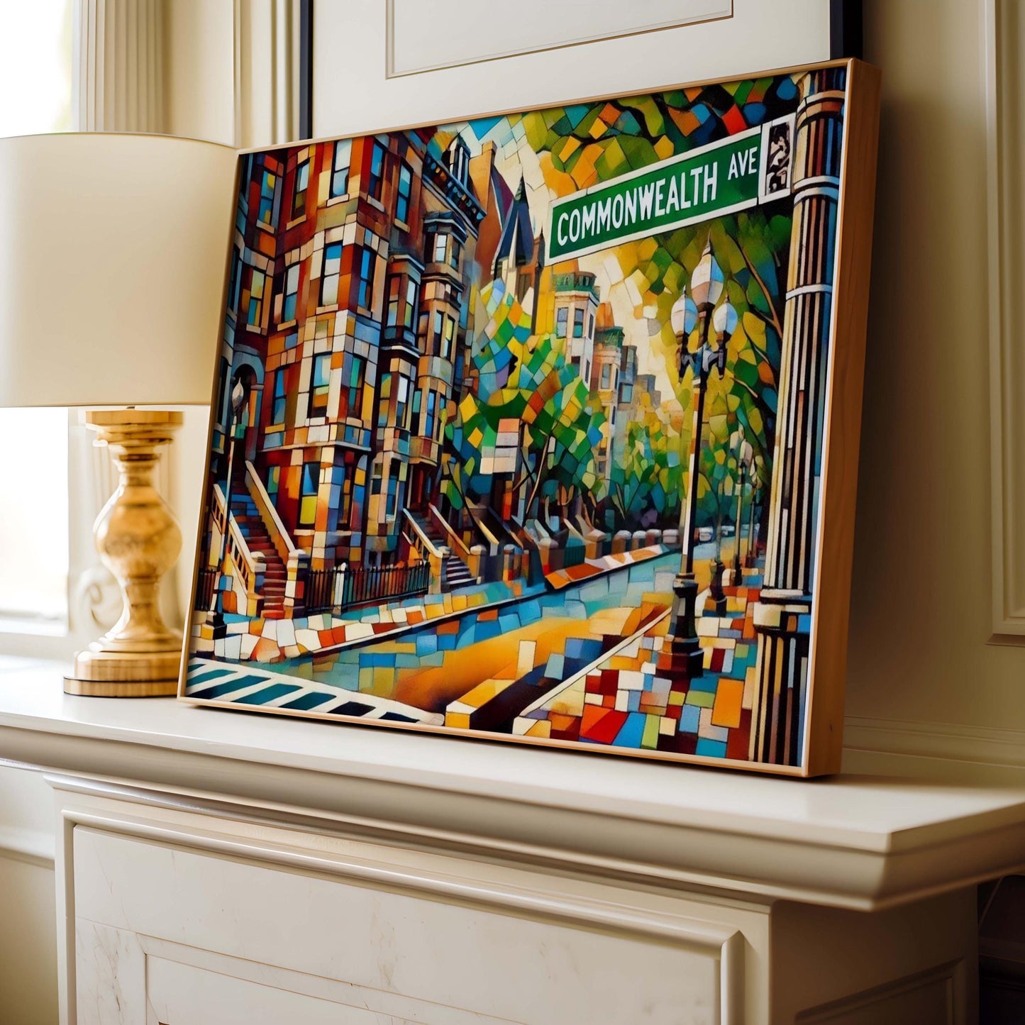 Commonwealth Avenue Wall Art Print - Boston Travel Poster, MA Gift, Housewarming Decor, Boston Cityscape Illustration