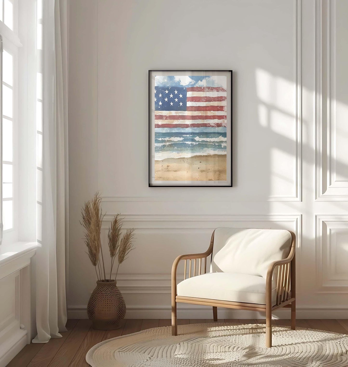 USA Beach Wall Art Patriotic Poster for Beach House Home Decor Summer United States Artwork