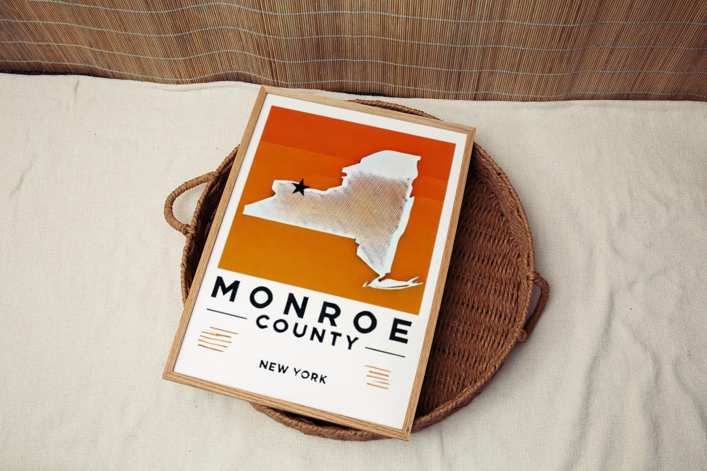 New York Monroe County Wall Art Print, Travel Home Decor, NY Gift & Housewarming College Room Artwork