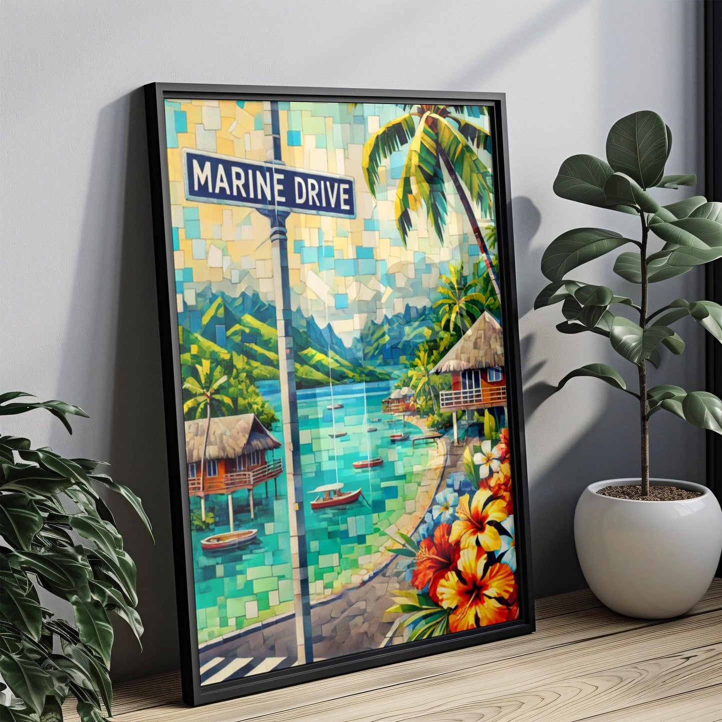 Tahiti Wall Art Marine Drive Print - Tropical Travel Poster, Pacific Ocean Decor, Housewarming Gift, Tahiti Gift, Coastal Home Artwork
