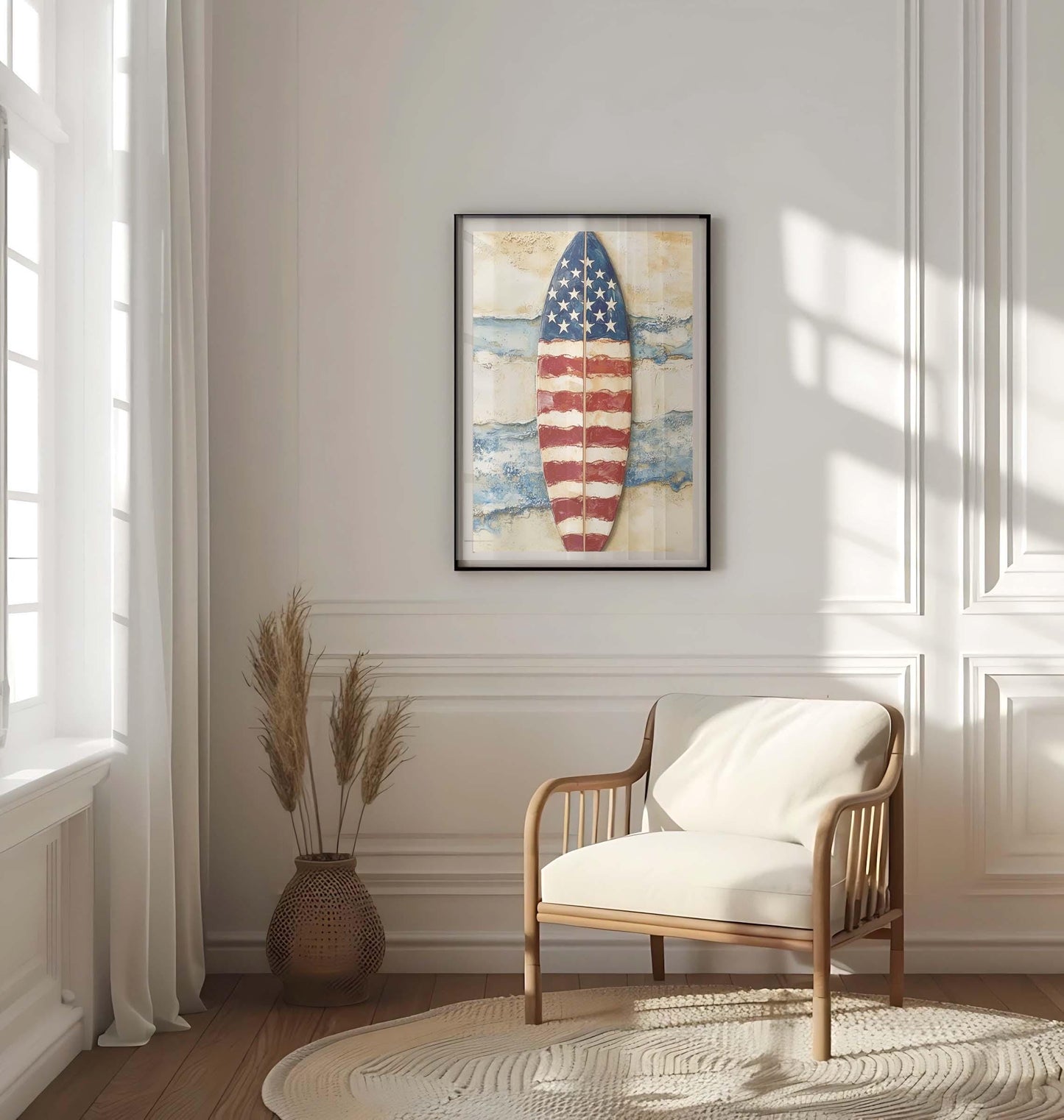 Surfing Artwork USA Wall Art Patriotic Beach House Decor Summer United States Poster Home Decoration