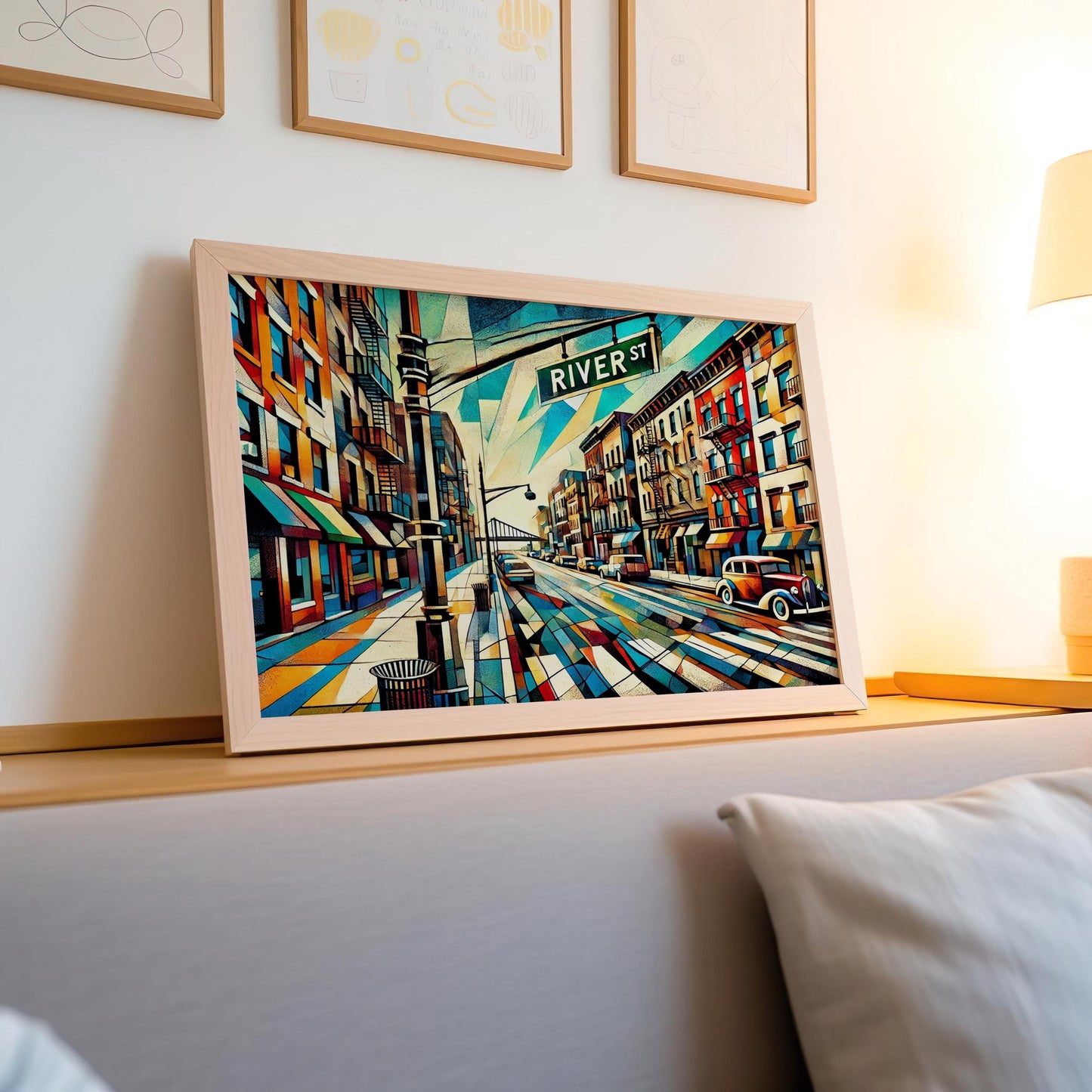 River Street Wall Art Hoboken Cubism Print Jersey City Travel Poster Hudson County Gift Housewarming Artwork