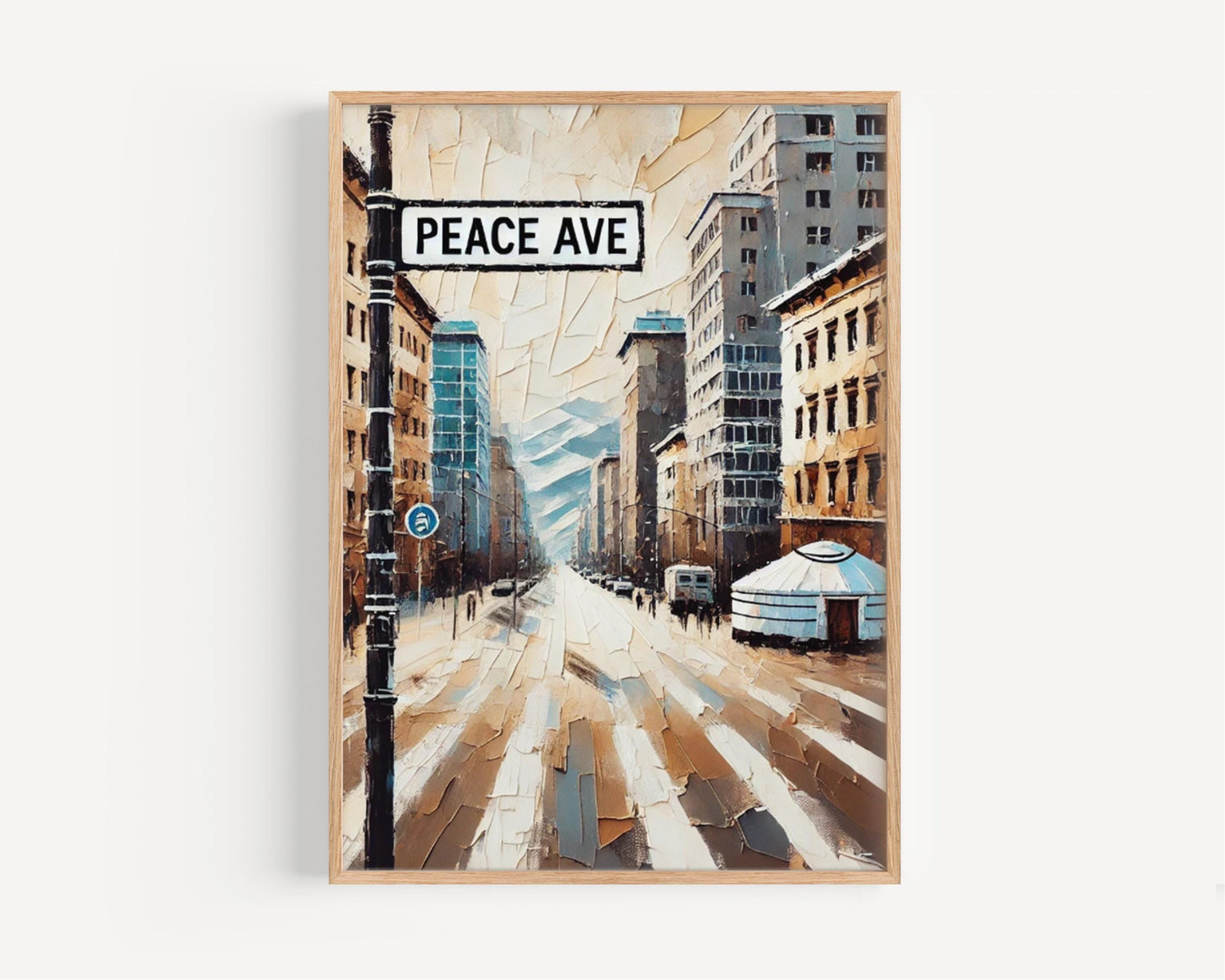 Peace Avenue Wall Art, Mongolia Travel Poster, Ulaanbaatar City Print, Cultural Home Decor, Mongolia Souvenir, Modern Street Sign Artwork