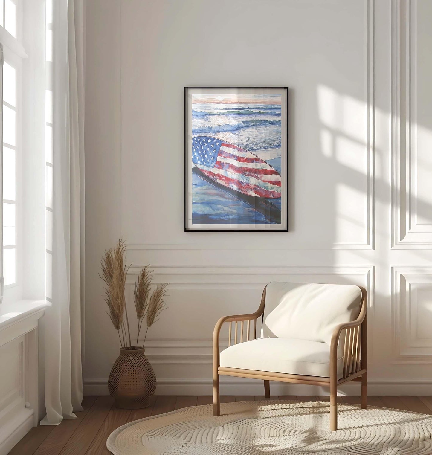 Surfing Artwork USA Wall Art Patriotic Beach House Decor Summer United States Poster Home Decor