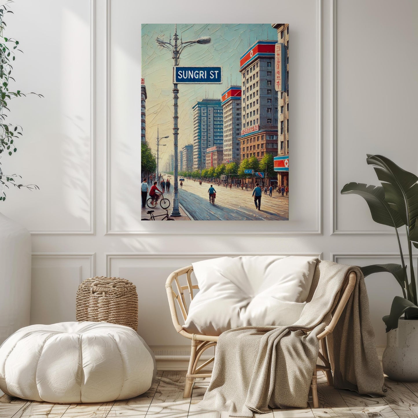 North Korea wall art, Sungri Street Pyongyang print, North Korea travel poster, cityscape wall decor, souvenir gift, housewarming gift