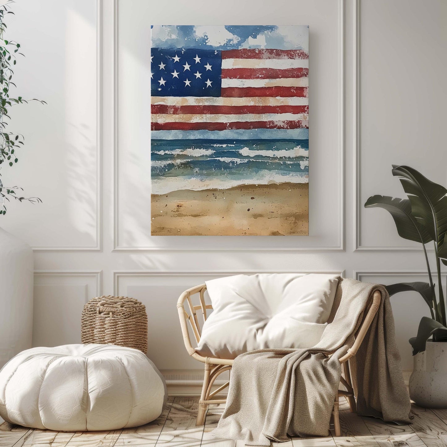 USA Beach Wall Art Patriotic Poster for Beach House Home Decor Summer United States Artwork