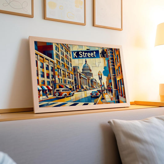 K Street Wall Art Print – Washington DC Cubism Poster, Travel Souvenir, Housewarming Gift, Modern DC Decor
