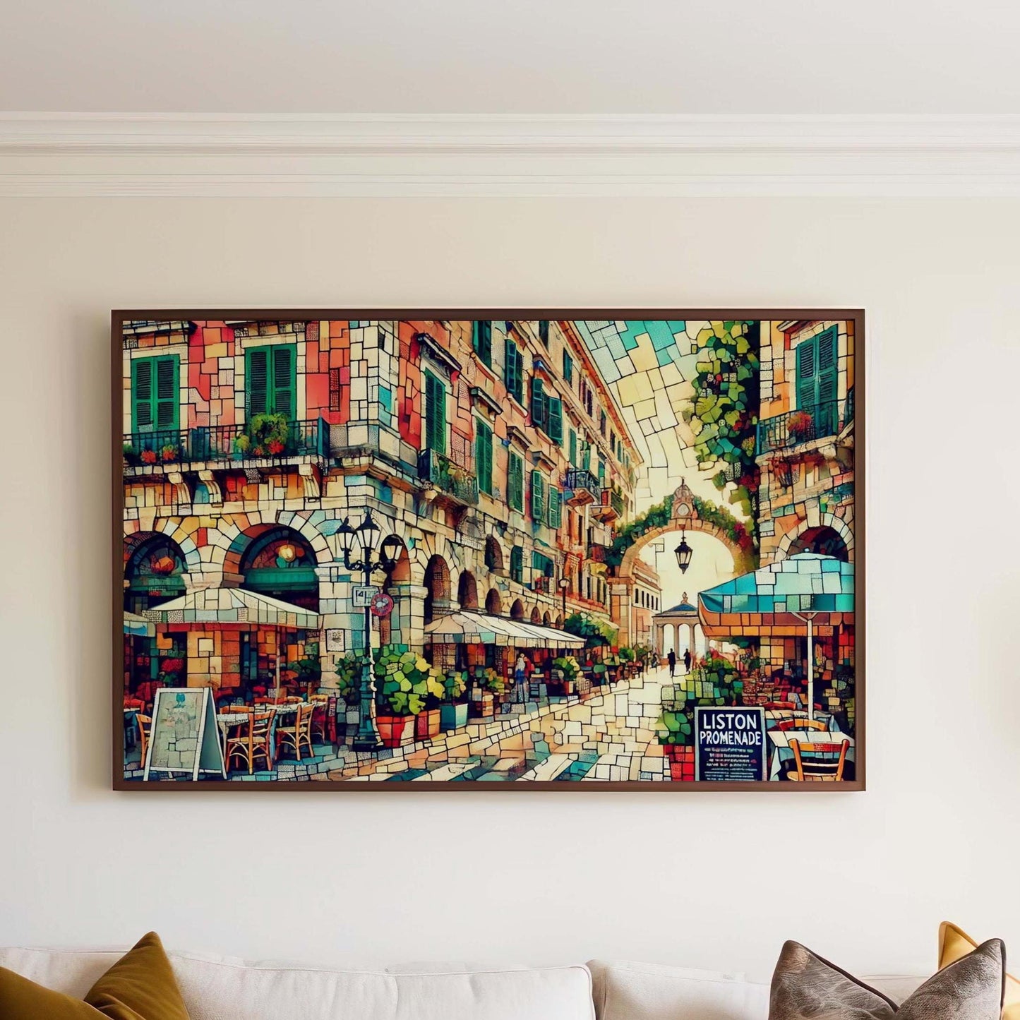 Corfu Art Liston Promenade Wall Art Print, Greek Travel Poster, Corfu Gift, Housewarming Decor, Greece Beach Scene, Coastal Home Decor