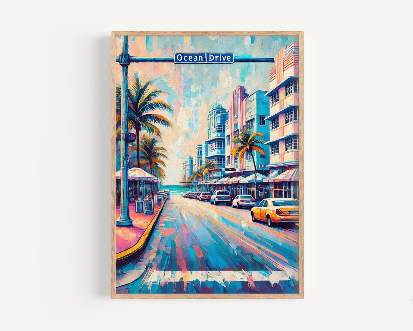 Miami Beach Ocean Dr Wall Art, Vibrant Florida Travel Poster, Coastal Decor, Beach Housewarming Gift, Florida Art Print