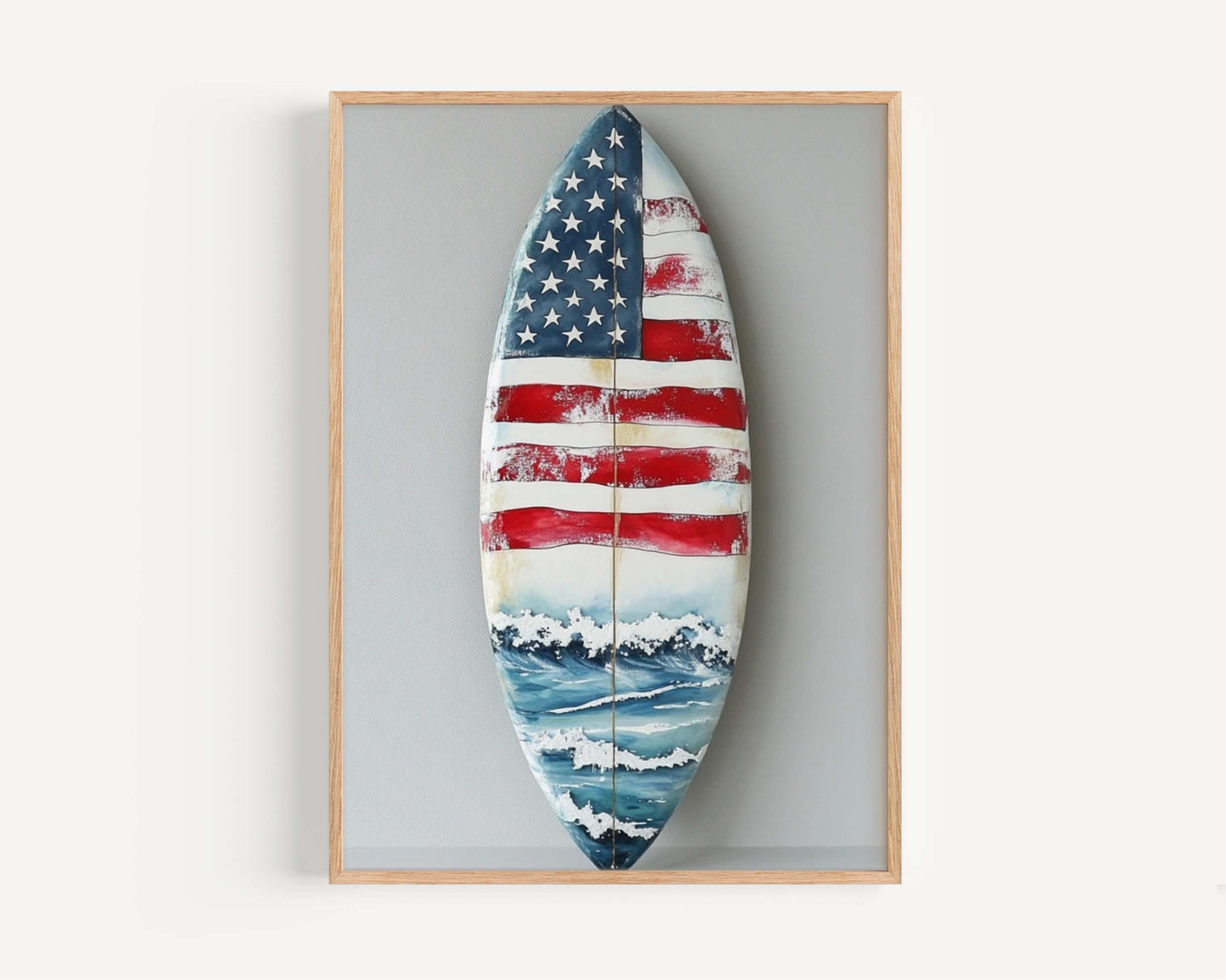 Surfing Artwork | USA Wall Art for Beach House Decor | Patriotic Summer Poster | United States Coastal Home Art