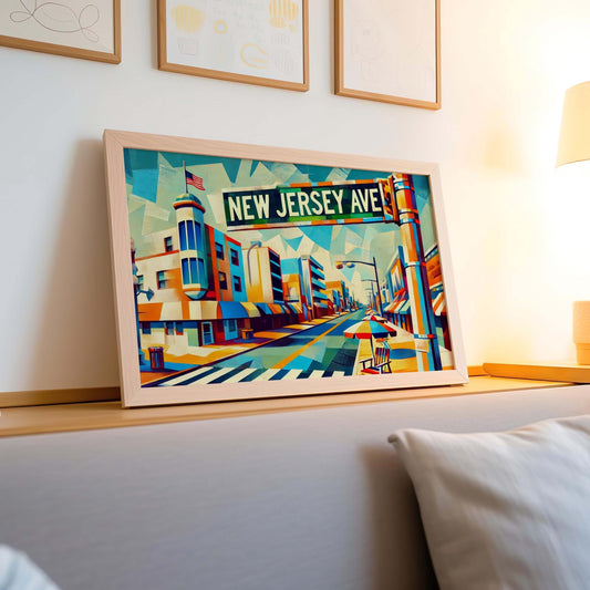 New Jersey Ave Print – Wildwood Travel Poster Wall Art, Beach House Gift, New Jersey Avenue Vintage Map Home Decor