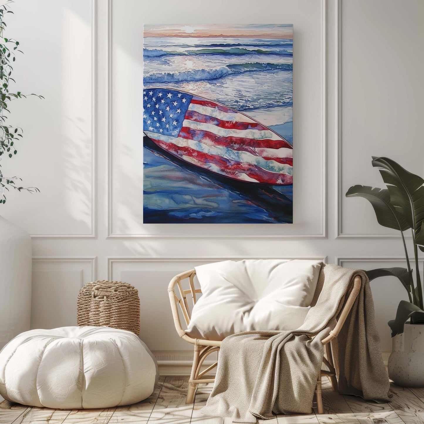 Surfing Artwork USA Wall Art Patriotic Beach House Decor Summer United States Poster Home Decor