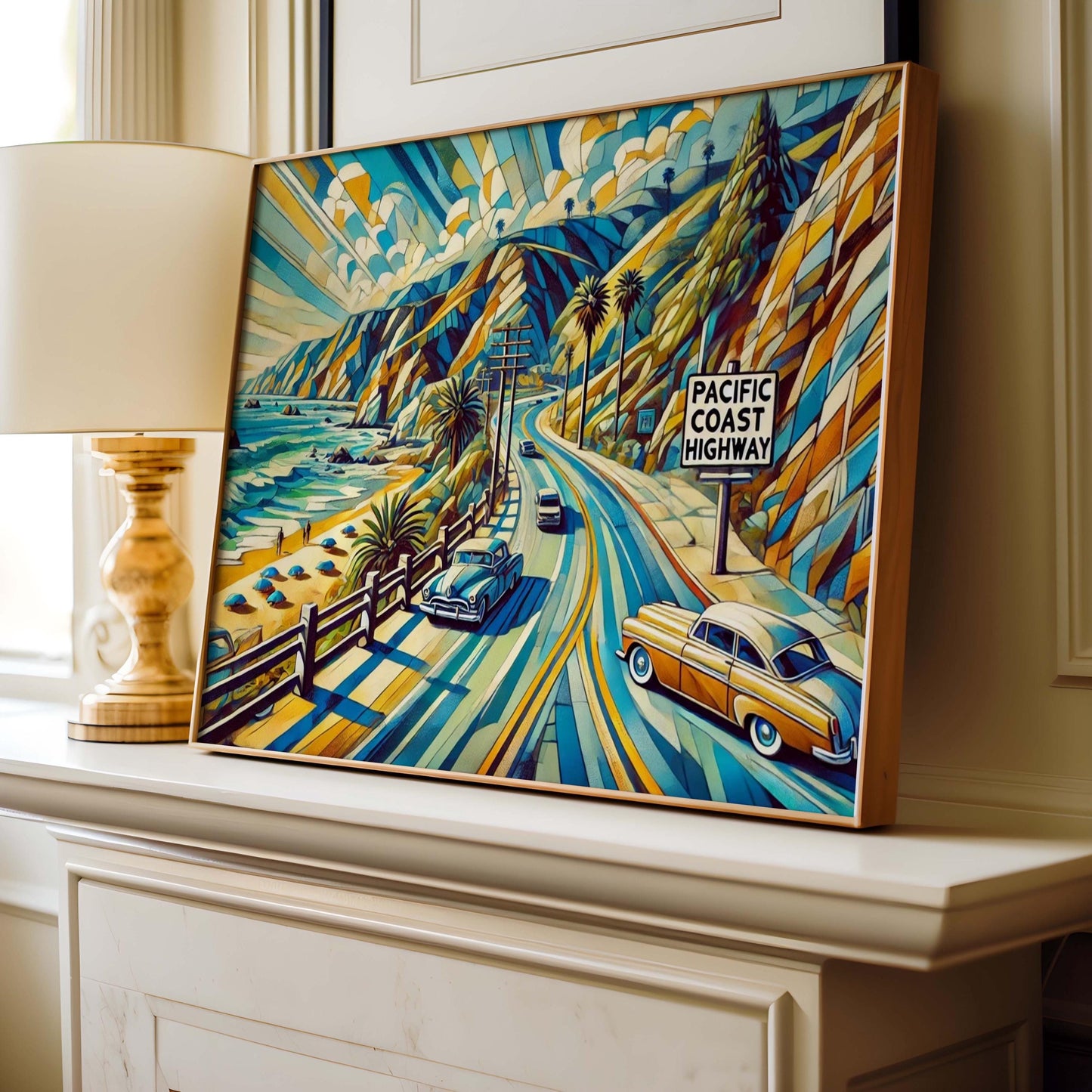 Pacific Coast Highway Wall Art Cubism Print, Modern California Travel Poster, Abstract Coastal Landscape Decor, Housewarming Gift