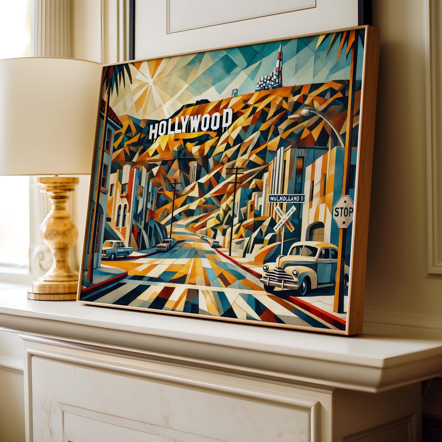 Mulholland Street Wall Art Cubism Print – Los Angeles Travel Poster, LA Gift, Modern Home Decor, Housewarming Present