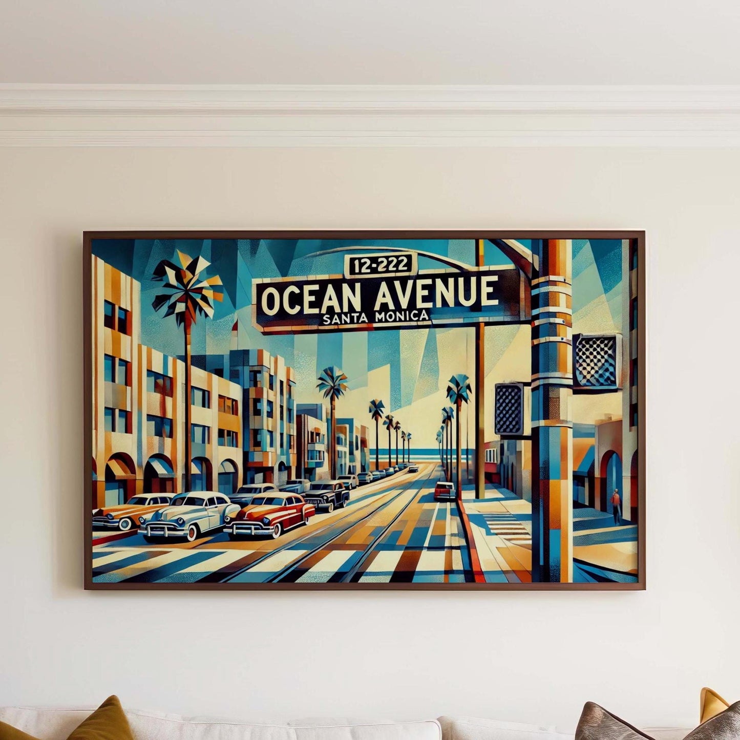 Santa Monica Ocean Ave Wall Art, Cubism Travel Print & Poster, Santa Monica Gift, Housewarming Decor, Modern Coastal Artwork