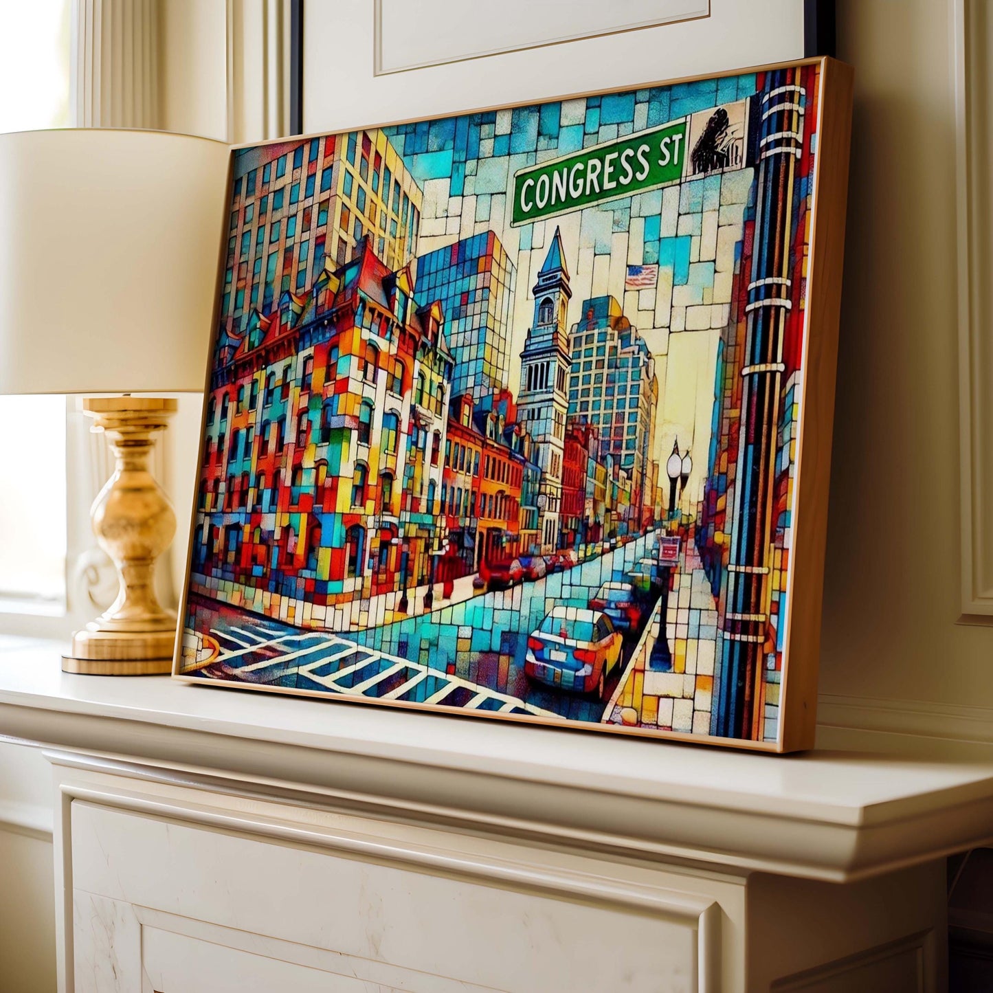 Boston Art Congress Street Wall Art Print - Boston Travel Poster, Massachusetts Gift, Housewarming Decor, Cityscape Illustration