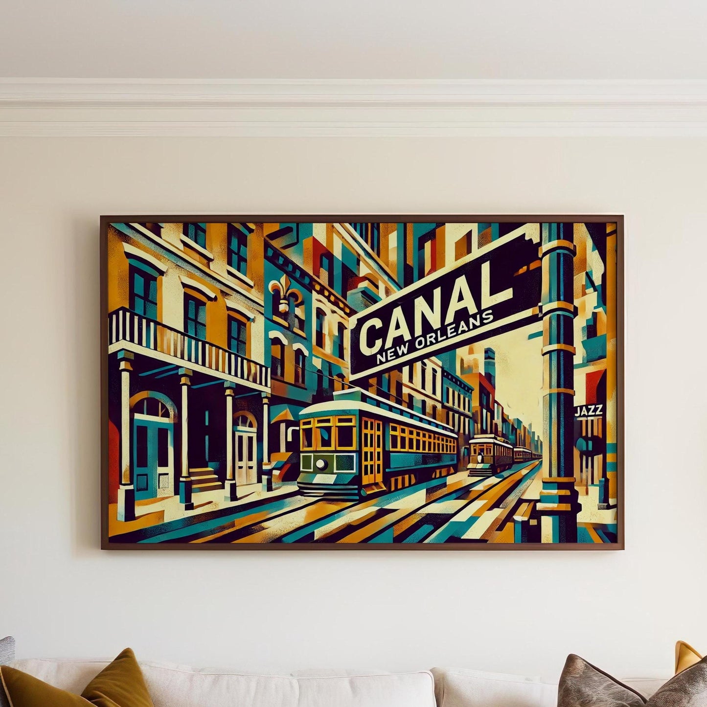 Canal Street Wall Art Cubism Print – Louisiana Travel Poster, New Orleans Gift & Housewarming Decor