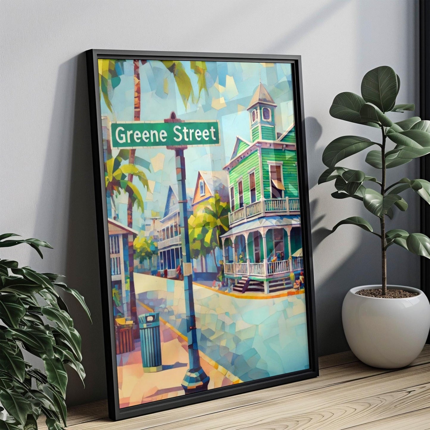 Florida Greene St Wall Art Print - Key West Travel Poster, Housewarming & Souvenir Gift, Coastal Wall Decor, Florida Travel Art