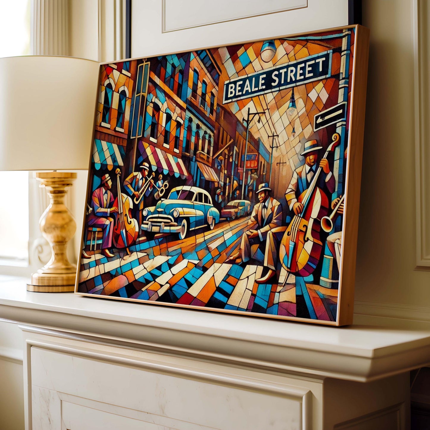 Beale Street Wall Art Cubism Print - Memphis Tennessee Travel Poster, Modern Housewarming Gift, Unique Cityscape Decor