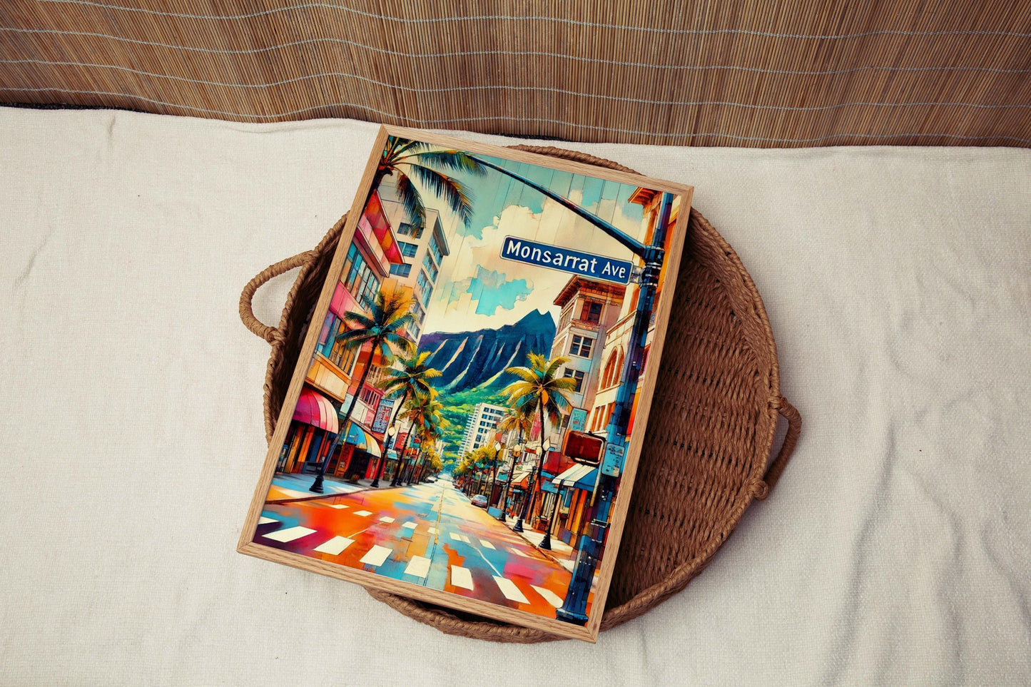 Monsarrat Ave print - Oahu Wall Art, Honolulu Travel Poster, Hawaii Housewarming Gift, Tropical Beach Decor, Travel Print
