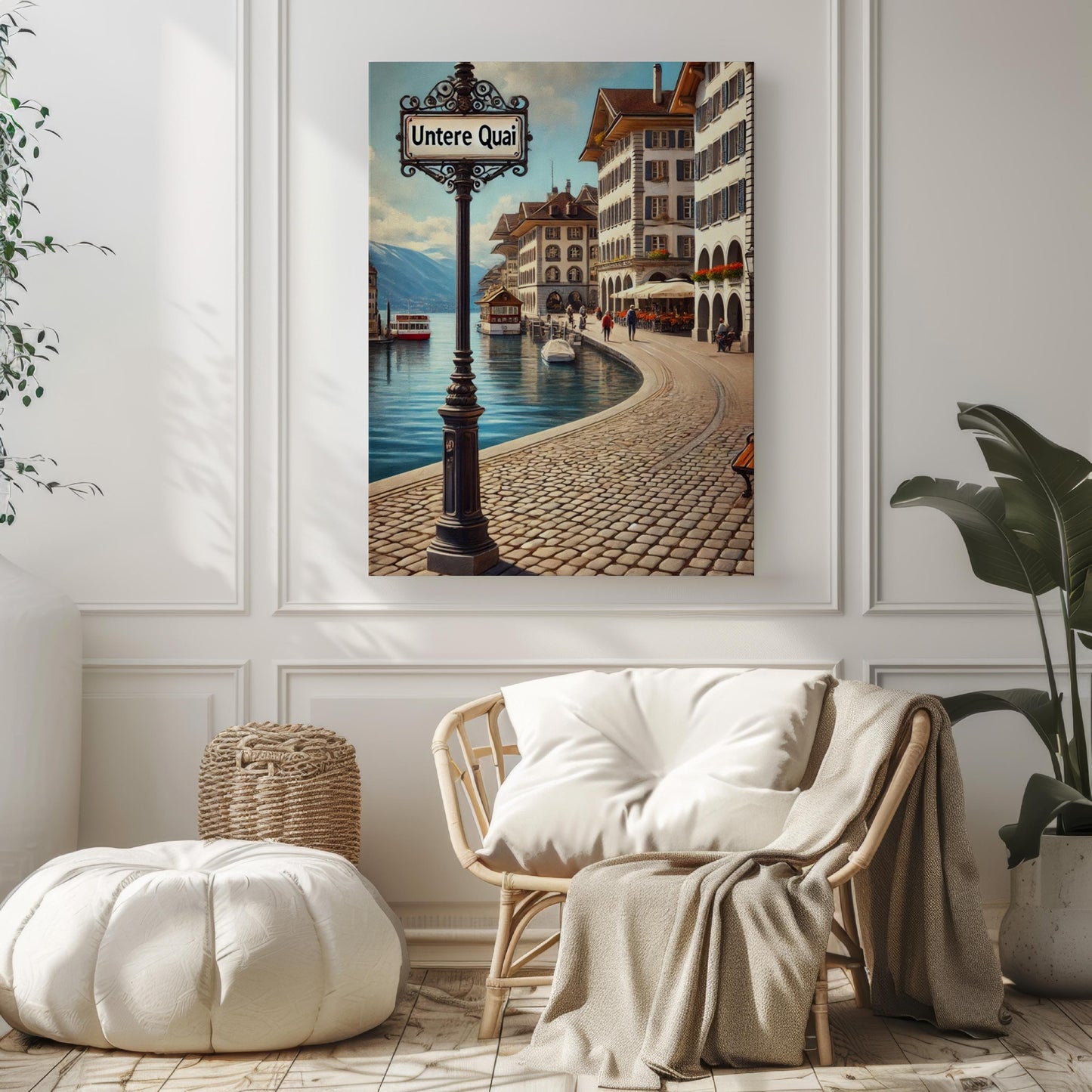 Untere Quai Wall Art Print - Thun Switzerland Travel Poster, Souvenir & Housewarming Gift, Swiss Lakeside Home Decor